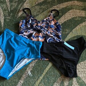 Women's Swimwear Set - Blue, Black, and Multicolor